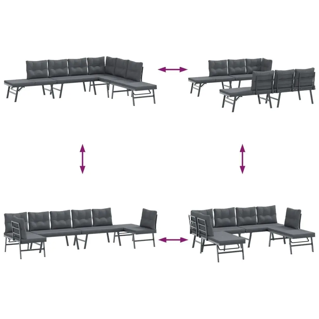 Garden Bench Set 4 Piece Outdoor Furniture Steel Frame Cushions Black Patio