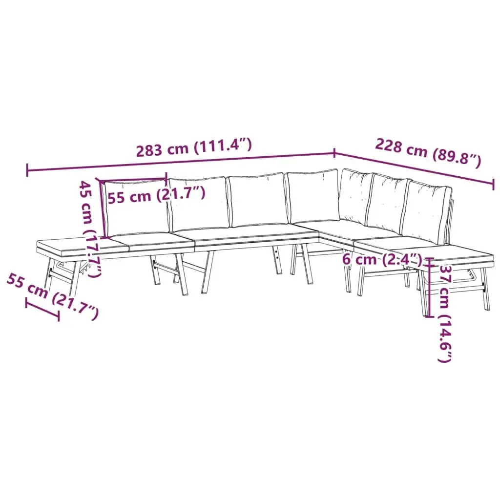 Garden Bench Set 4 Piece Outdoor Furniture Steel Frame Cushions Black Patio