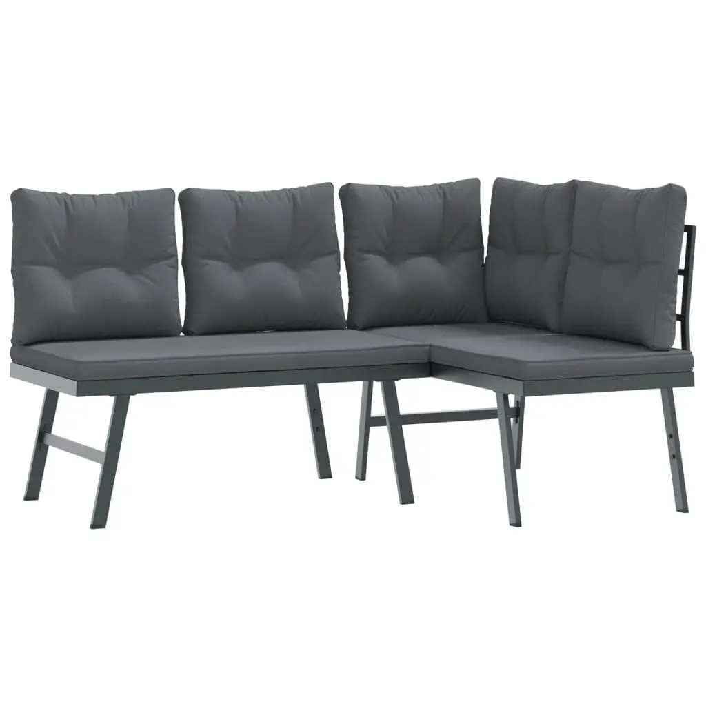 7 Piece Garden Bench Set with Adjustable Lounger Cushions Black Outdoor