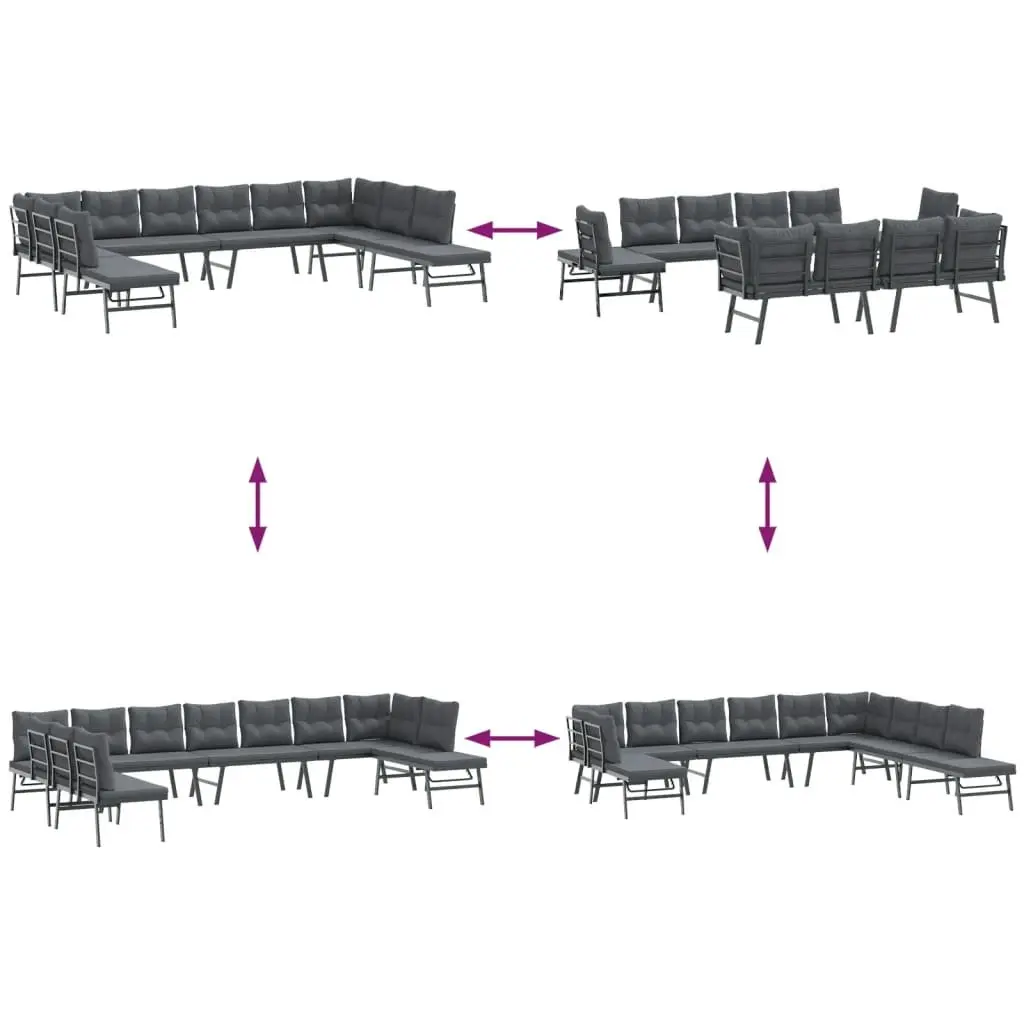7 Piece Garden Bench Set with Adjustable Lounger Cushions Black Outdoor