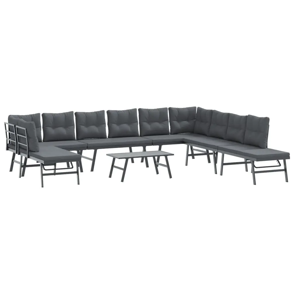 Garden Bench Set 6 Piece Powder-coated Steel Frame Cushioned Black