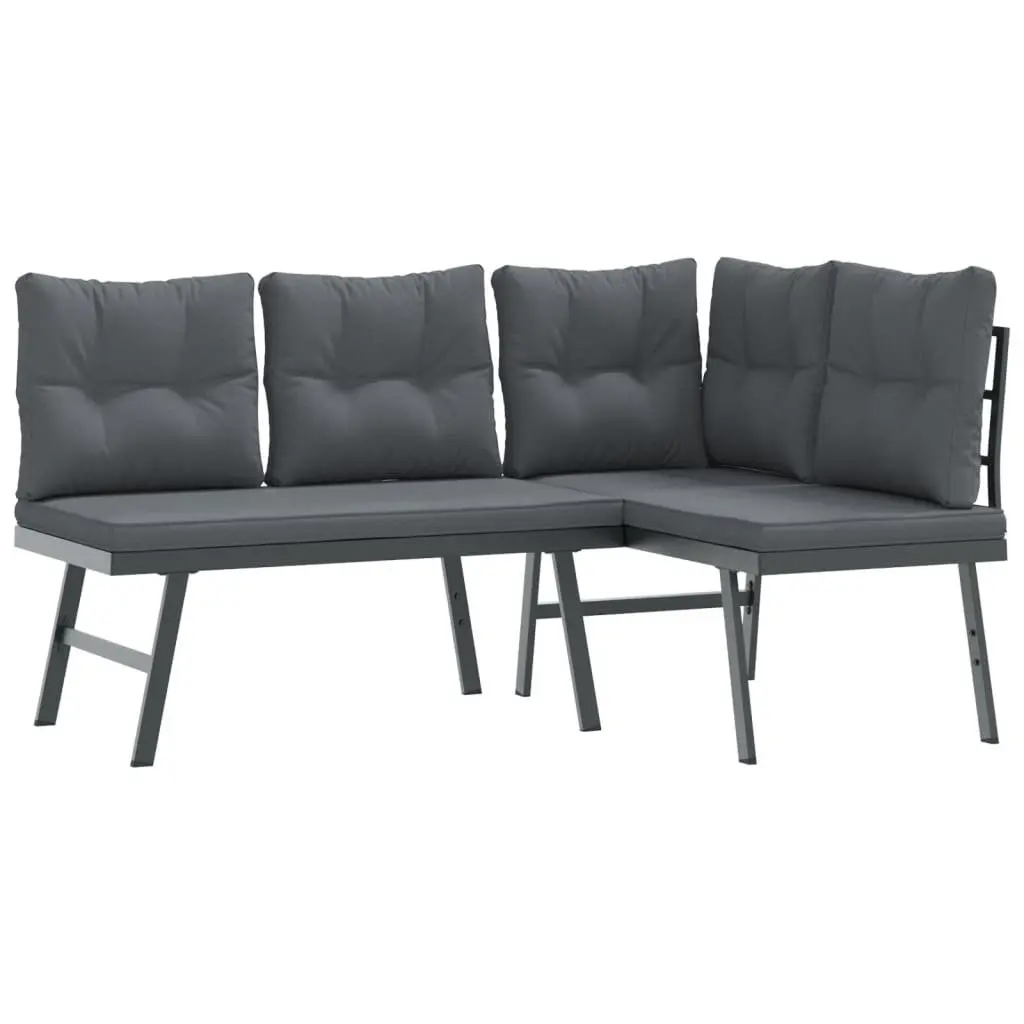 Garden Bench Set 6 Piece Powder-coated Steel Frame Cushioned Black