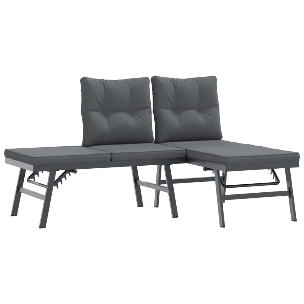 Garden Bench Set 6 Piece Powder-coated Steel Frame Cushioned Black