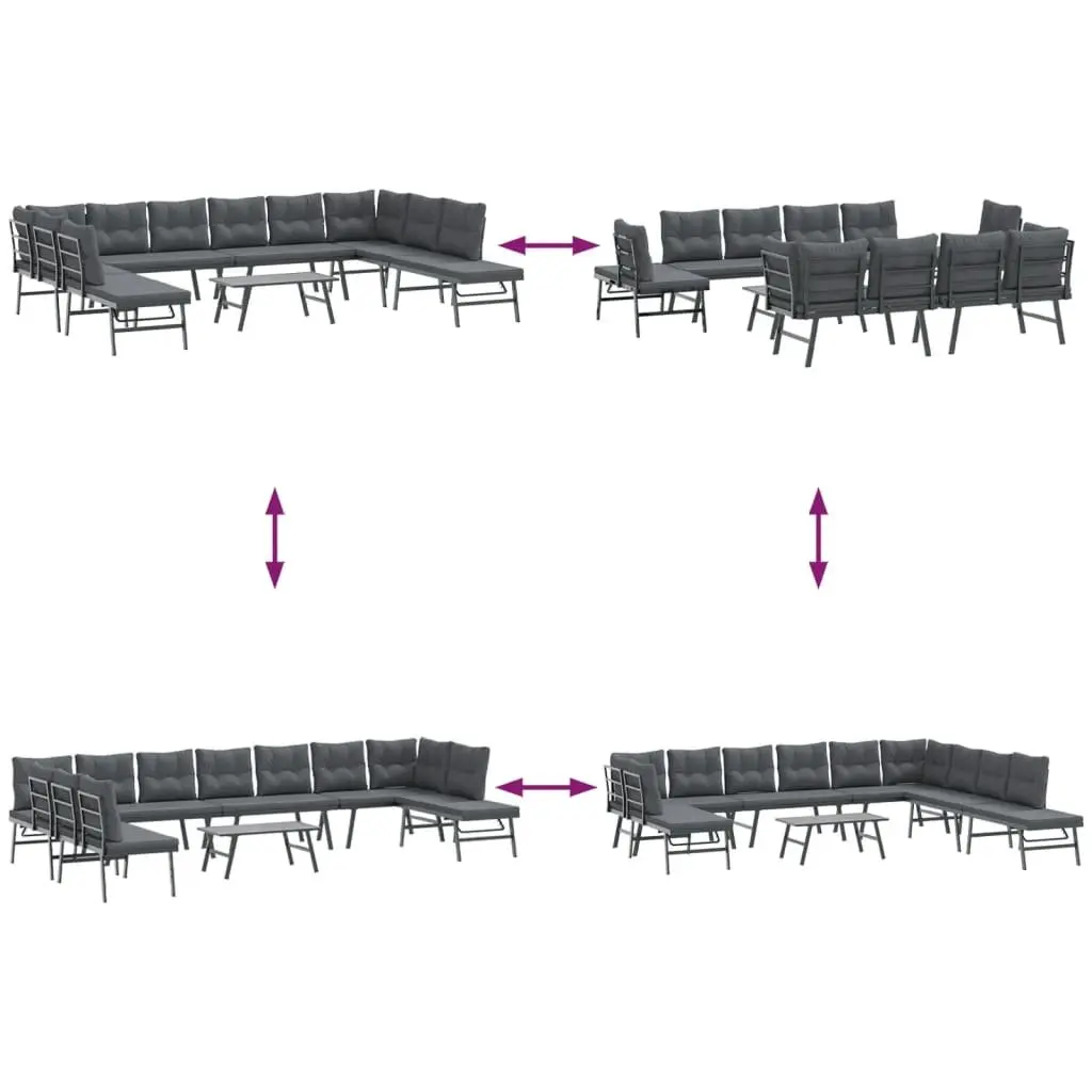 Garden Bench Set 6 Piece Powder-coated Steel Frame Cushioned Black