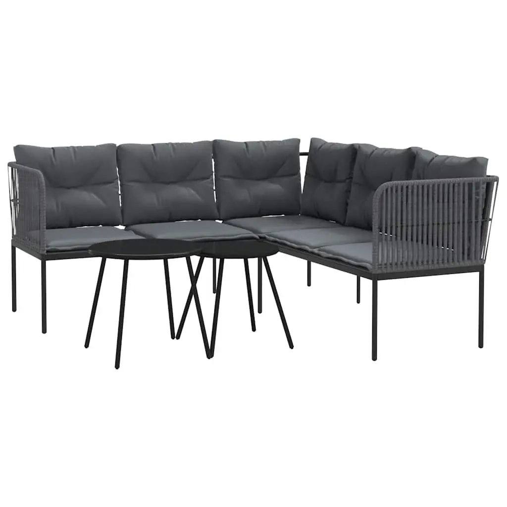 Garden Sofa Set Black Powder-coated Steel Frame Textilene with Cushions