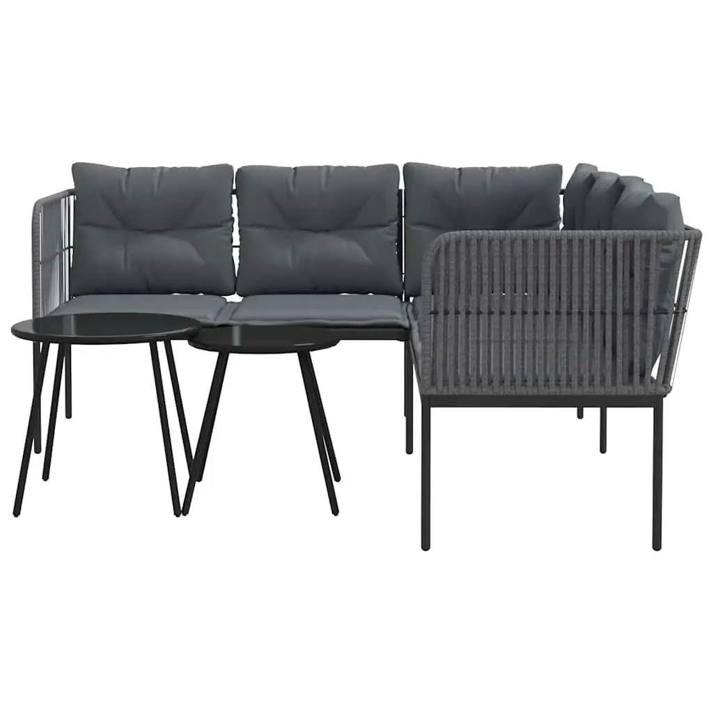 Garden Sofa Set Black Powder-coated Steel Frame Textilene with Cushions