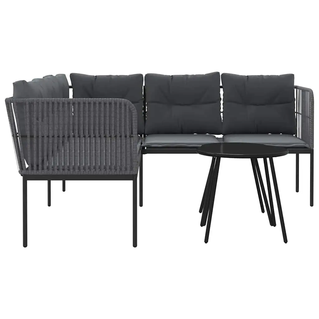 Garden Sofa Set Black Powder-coated Steel Frame Textilene with Cushions