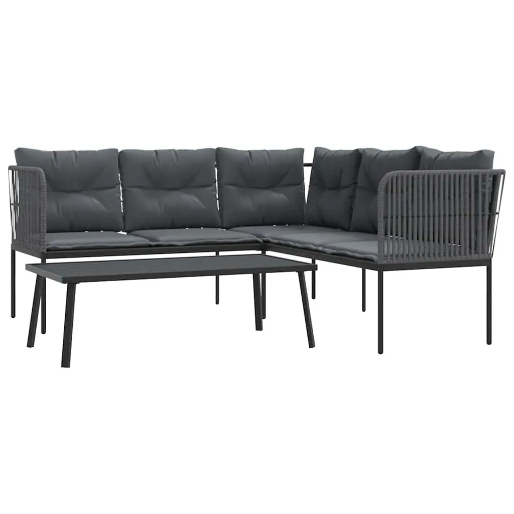 Garden Sofa Set with Cushions Black Steel Textilene Outdoor Patio Furniture