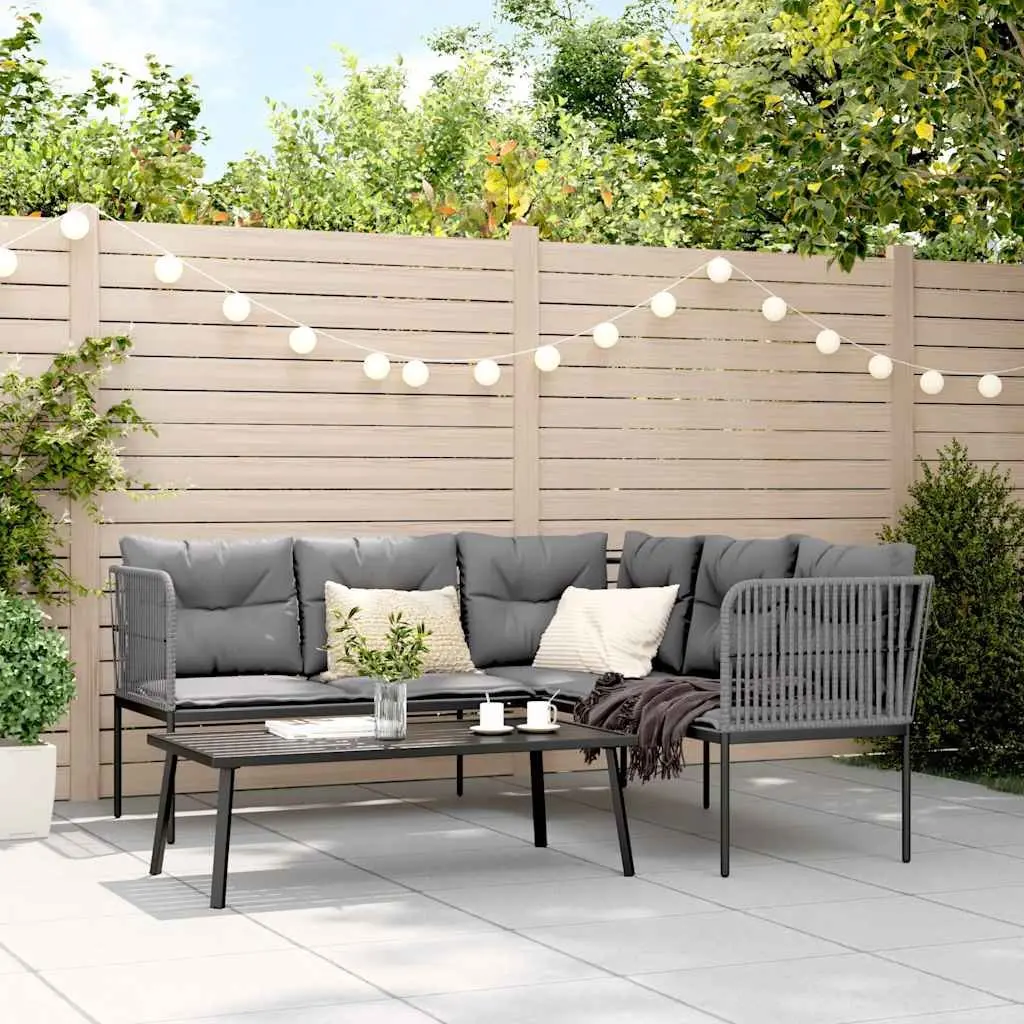 Garden Sofa Set with Cushions Black Steel Textilene Outdoor Patio Furniture