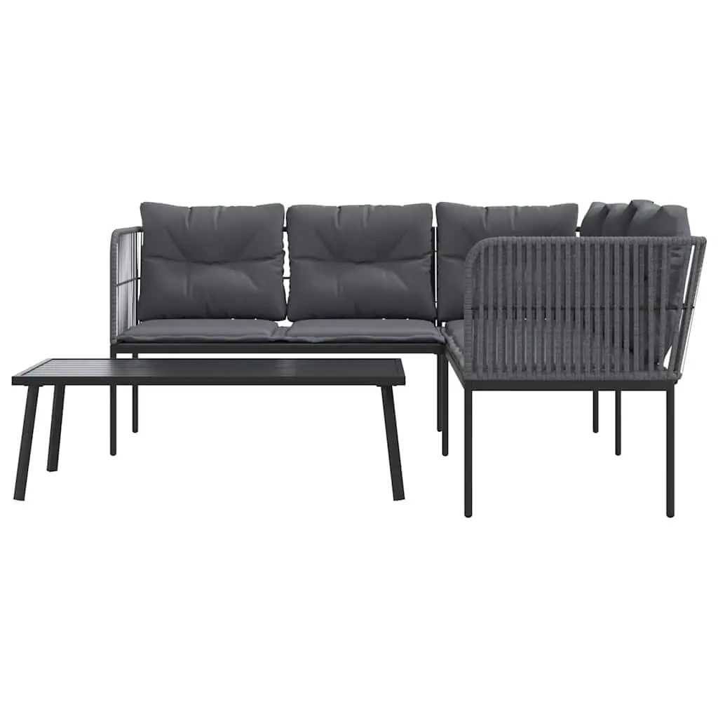 Garden Sofa Set with Cushions Black Steel Textilene Outdoor Patio Furniture