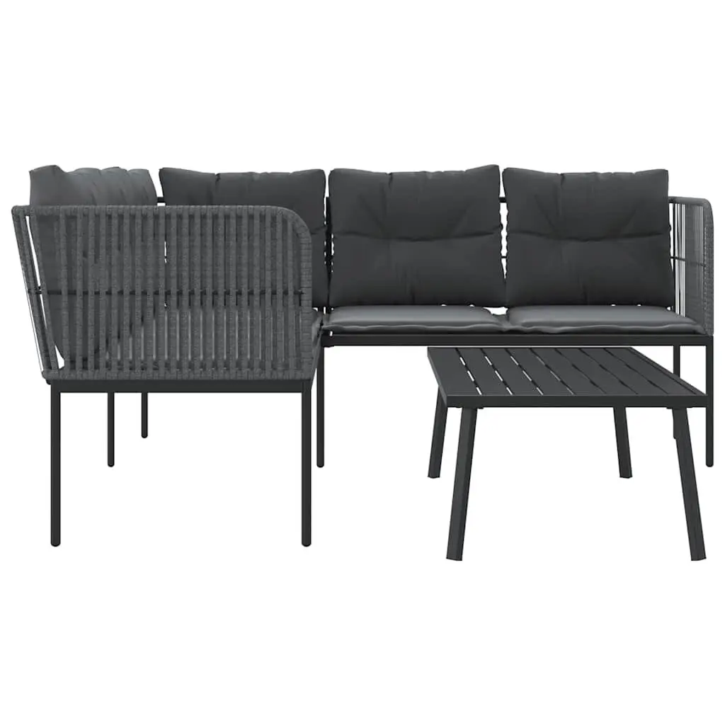 Garden Sofa Set with Cushions Black Steel Textilene Outdoor Patio Furniture