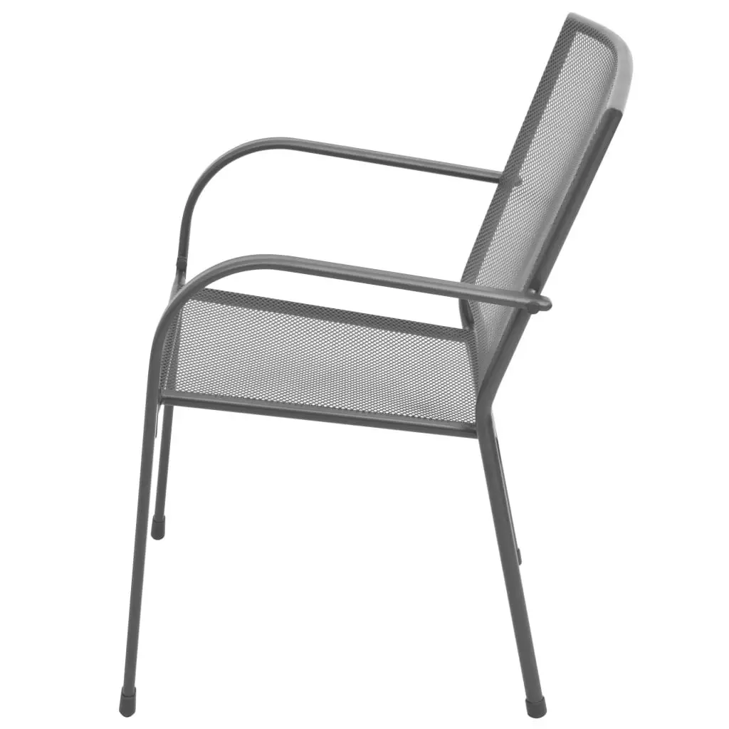 3 Piece Anthracite Stackable Chair Set Powder-Coated Steel Outdoor Furniture for Patio and Dining Spaces