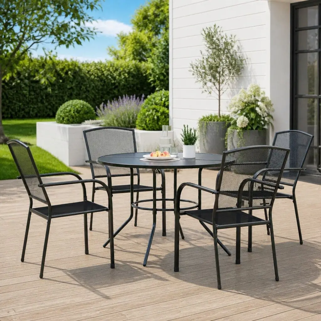 Stackable Garden Chair Set Powder-coated Steel 5 Piece Anthracite Outdoor