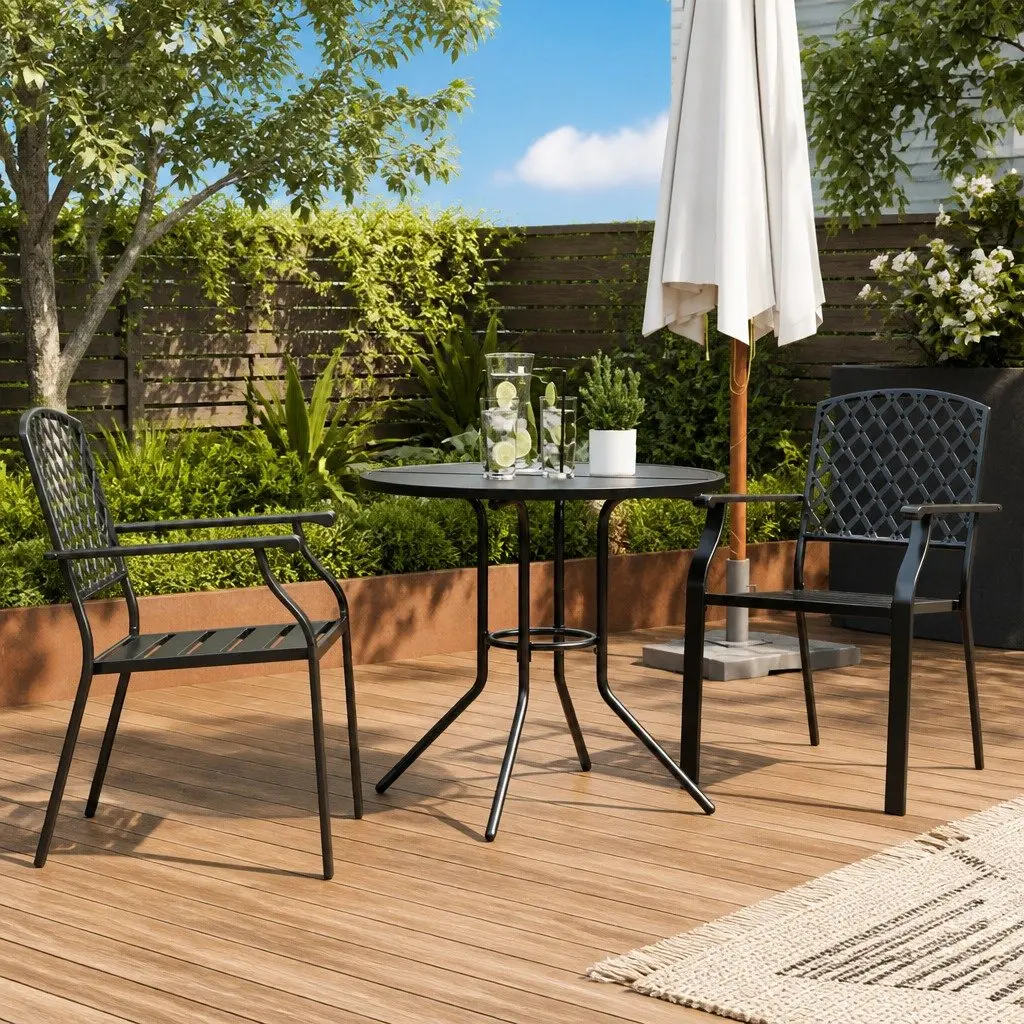 3-Piece Stackable Garden Chair Set in Anthracite