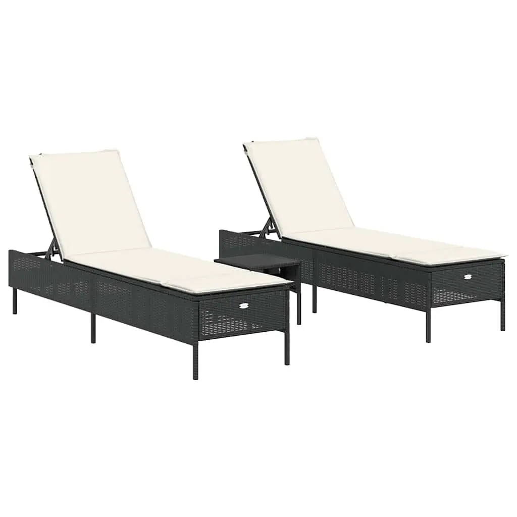 Sun Lounger Set Poly Rattan Adjustable 3 Piece Black Outdoor Garden Furniture