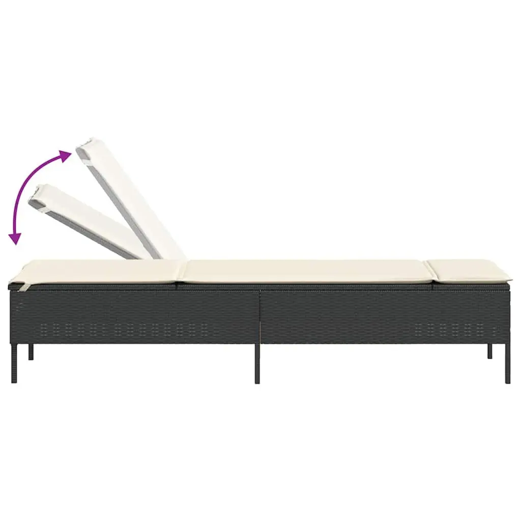 Sun Lounger Set Poly Rattan Adjustable 3 Piece Black Outdoor Garden Furniture