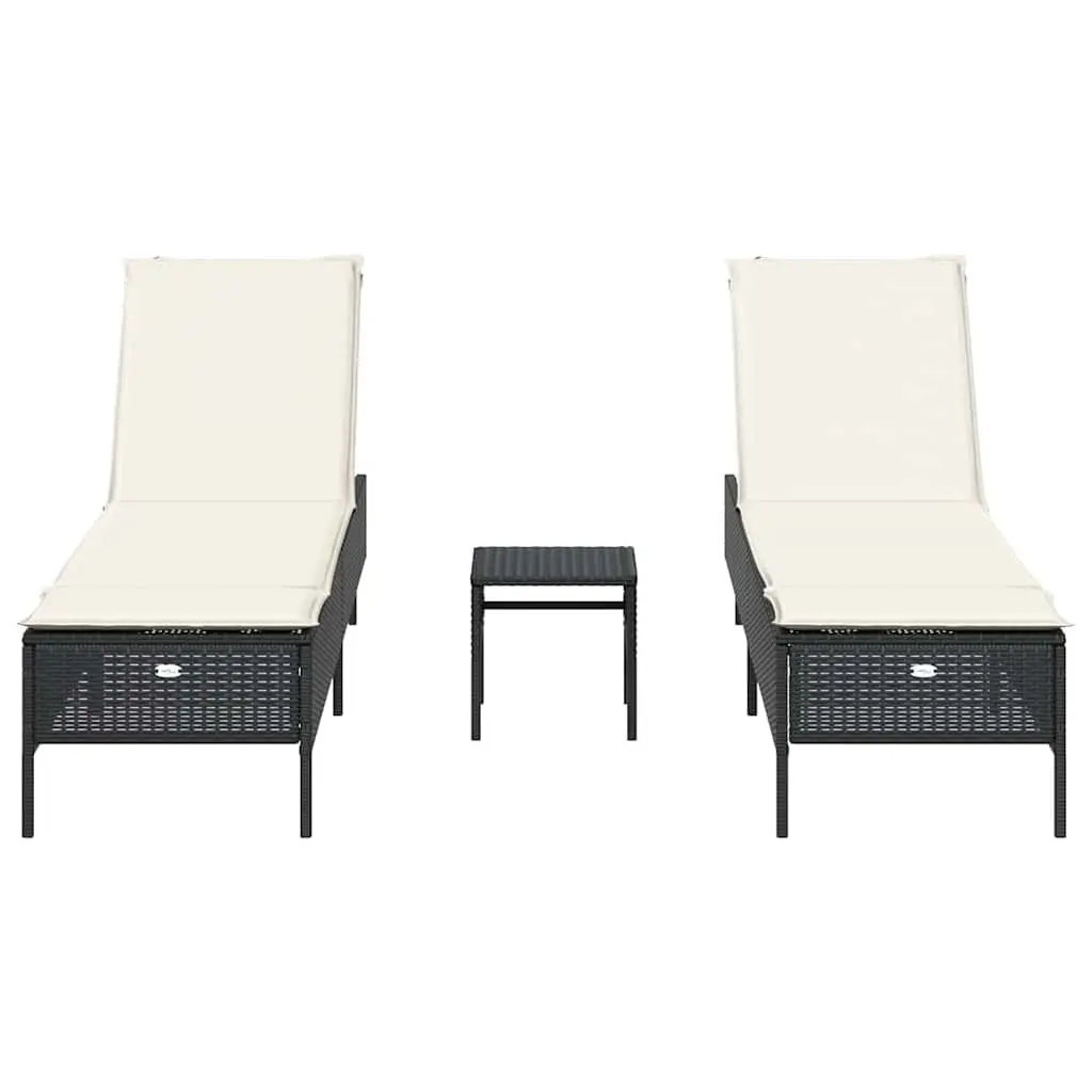 Sun Lounger Set Poly Rattan Adjustable 3 Piece Black Outdoor Garden Furniture