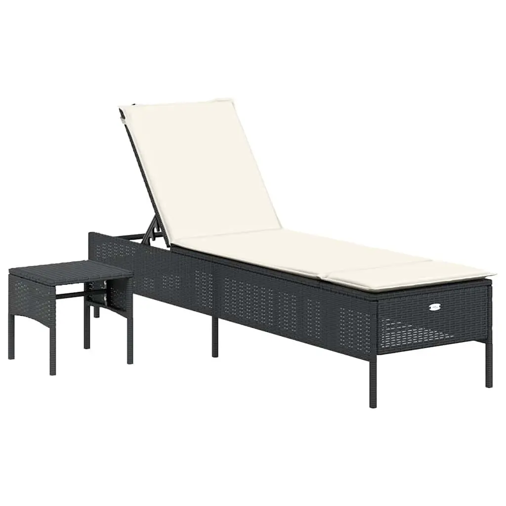 Sun Lounger Set Poly Rattan Adjustable 3 Piece Black Outdoor Garden Furniture