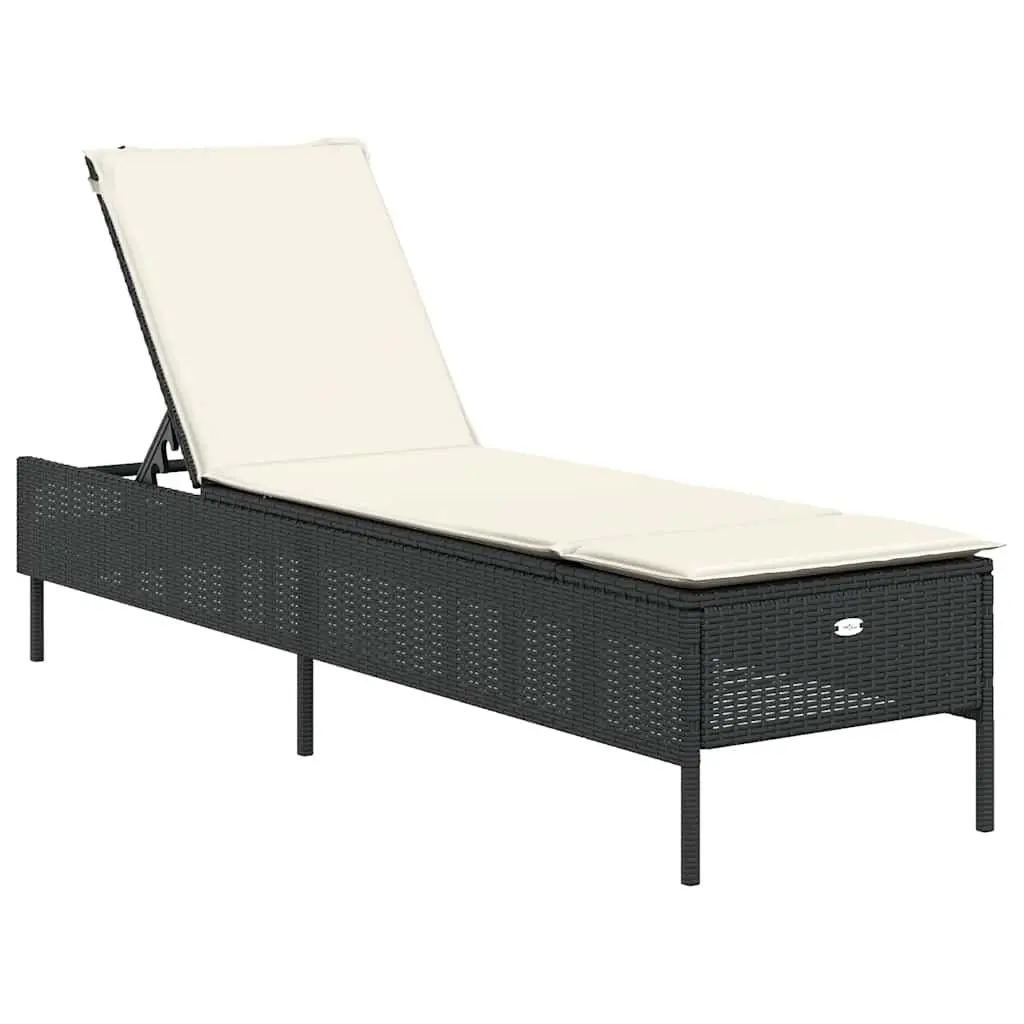 Sun Lounger Set Poly Rattan Adjustable 3 Piece Black Outdoor Garden Furniture