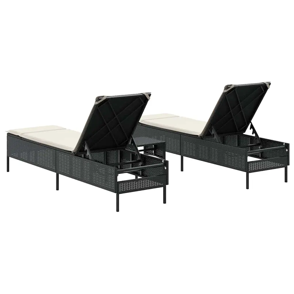 Sun Lounger Set Poly Rattan Adjustable 3 Piece Black Outdoor Garden Furniture