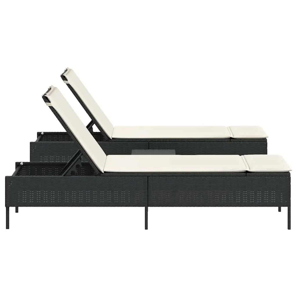 Sun Lounger Set Poly Rattan Adjustable 3 Piece Black Outdoor Garden Furniture