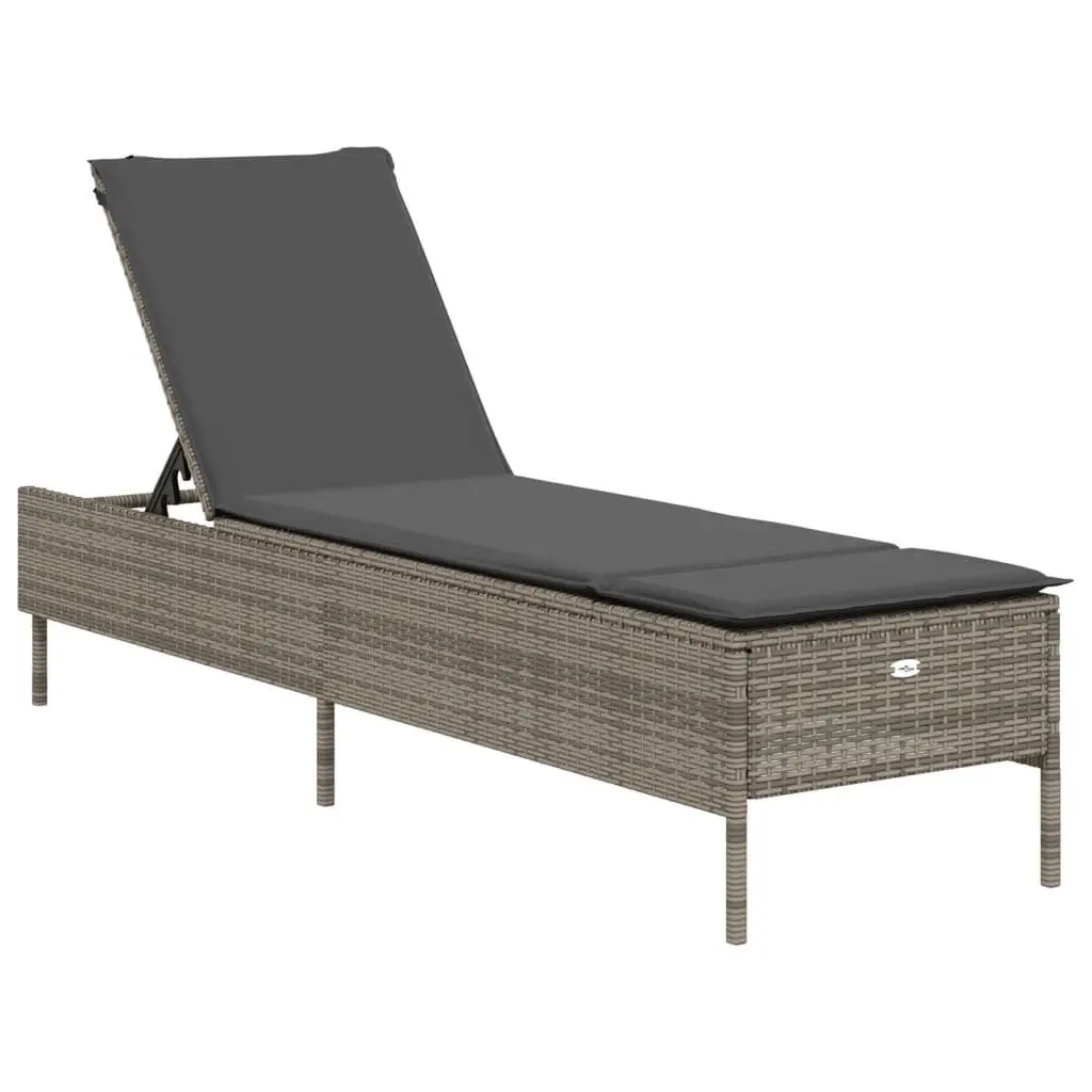 Sun Lounger Set 3 Piece Outdoor Seating Grey Adjustable Backrest Cushions