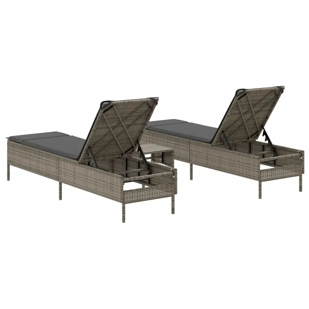 Sun Lounger Set 3 Piece Outdoor Seating Grey Adjustable Backrest Cushions