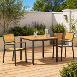 Garden Dining Set 3 Piece Black Outdoor Table Chairs Solid Acacia Wood Steel