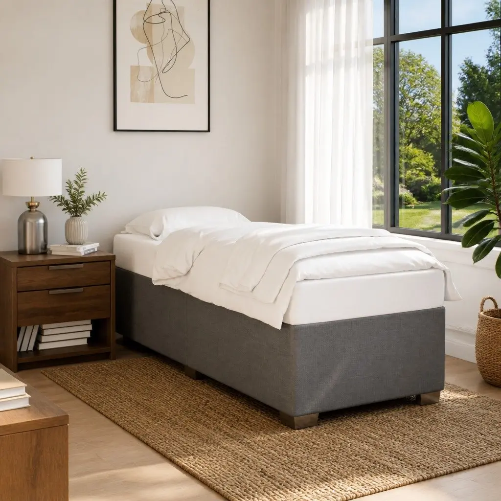 Grey Fabric Bed Frame Slatted Base 90x190 cm Durable Polyester Construction