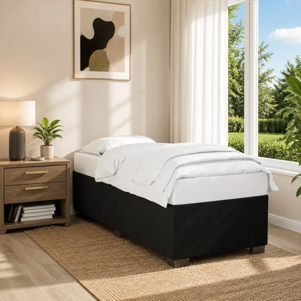 Bed Frame Black 90x190 cm Fabric Upholstered Slatted Base Bedroom Furniture