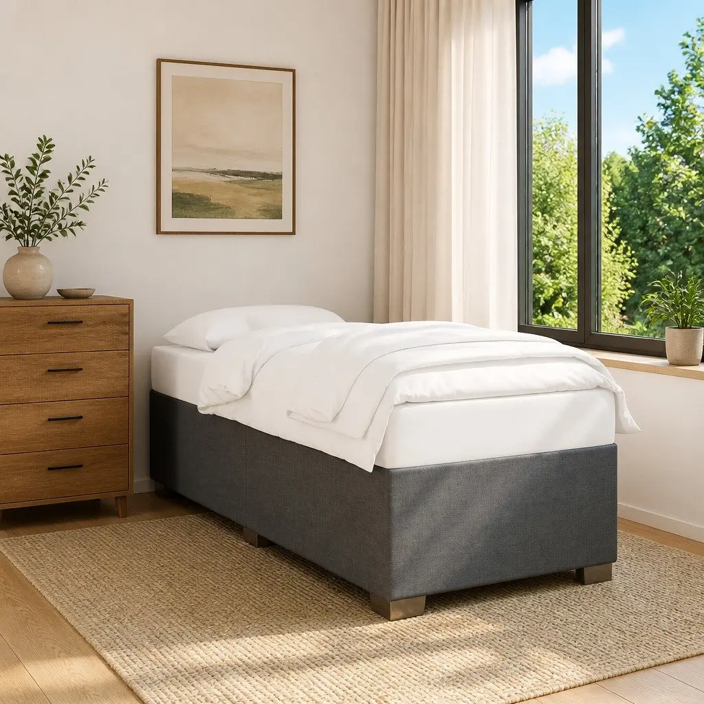 Bed Frame Grey Fabric 90x190 cm Slatted Base