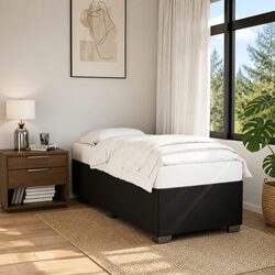Bed Frame Black 90x190 cm Fabric Upholstered Slatted Base Support Bedroom