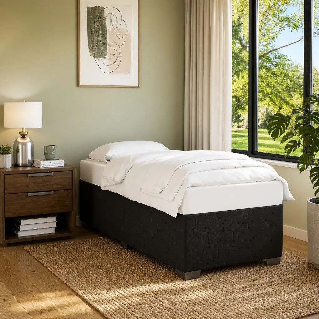 King Single Bed Frame Black Fabric Slats Support Bedroom Furniture No Mattress