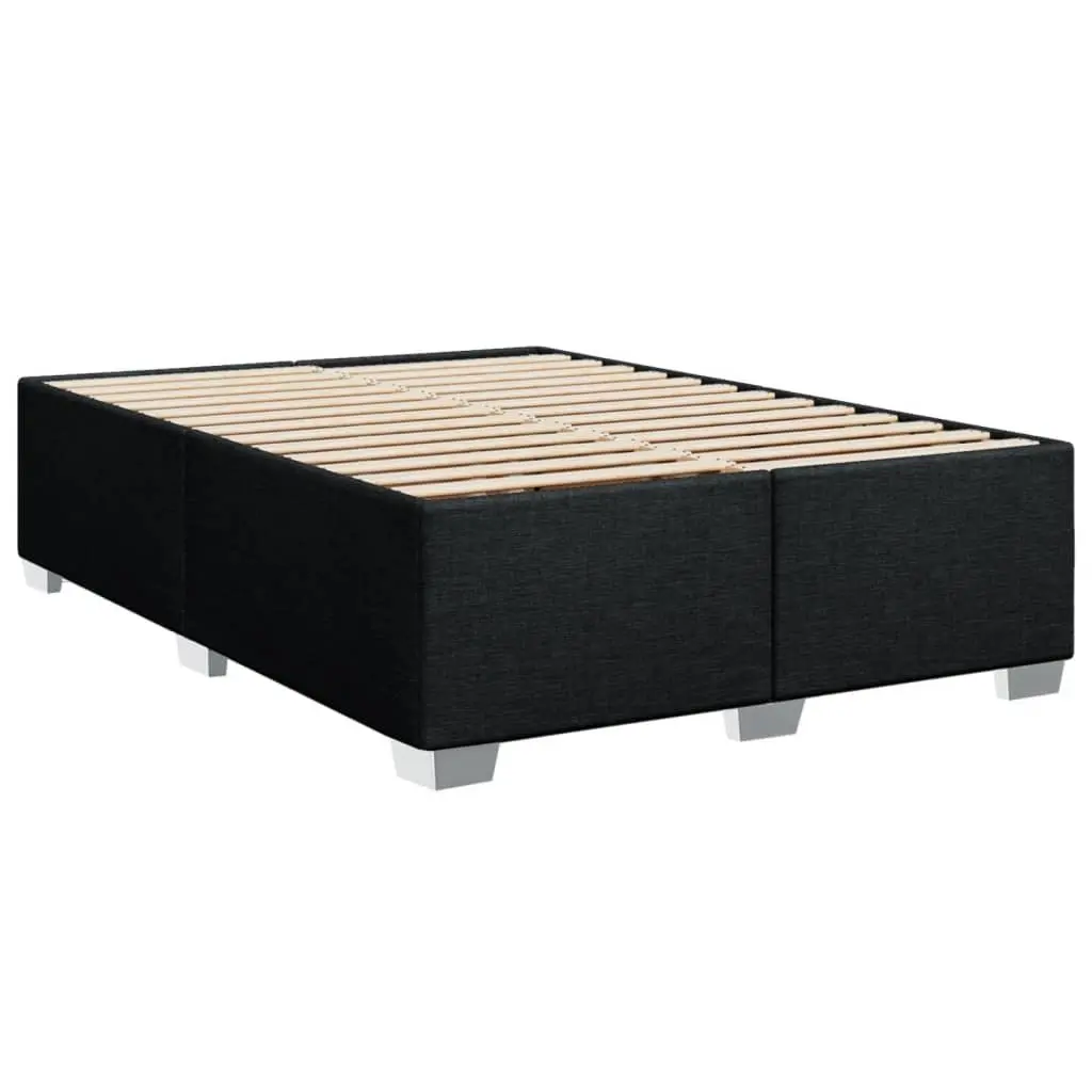 Double Bed Frame Black Polyester Fabric Upholstered Slat Support
