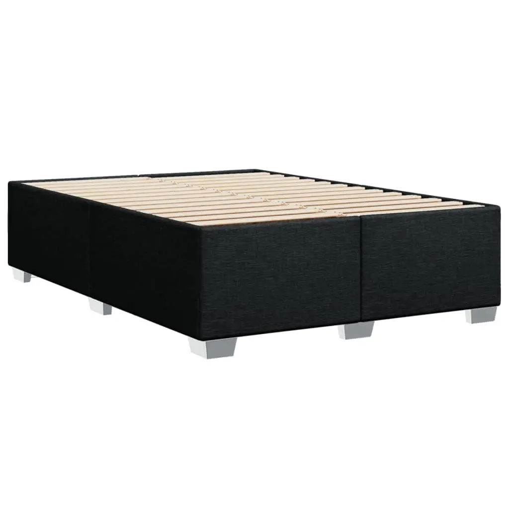 Double Bed Frame Black Polyester Fabric Upholstered Slat Support