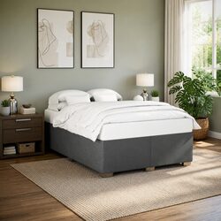 Queen Bed Frame Grey Fabric Upholstered Bedroom Furniture Slat Support