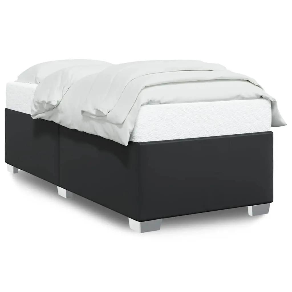 King Single Bed Frame Black Faux Leather Slats Support Bedroom Furniture