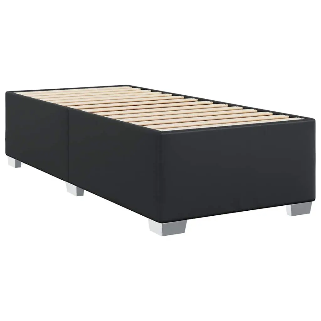 King Single Bed Frame Black Faux Leather Slats Support Bedroom Furniture
