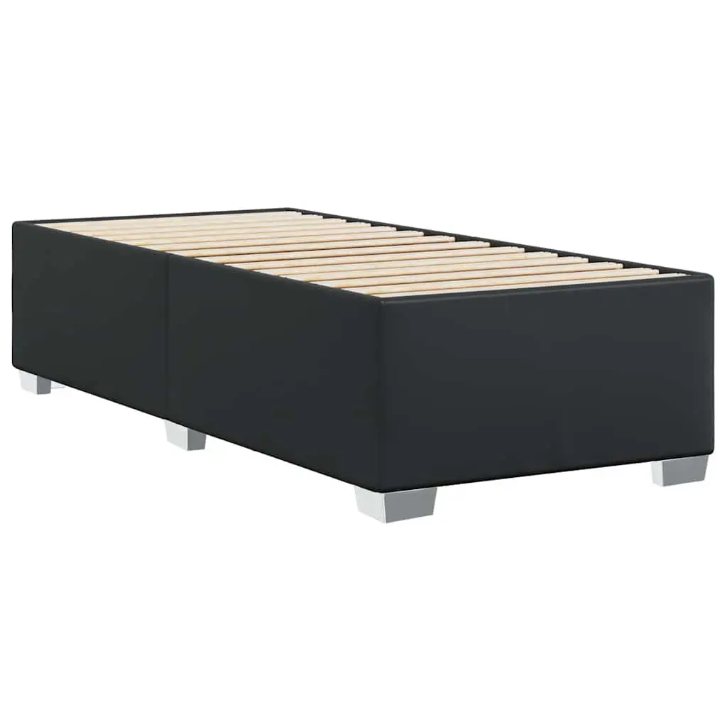 King Single Bed Frame Black Faux Leather Slats Support Bedroom Furniture