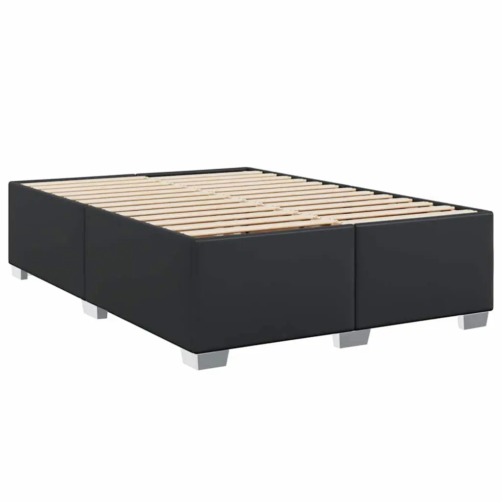 Double Bed Frame Faux Leather Black Slat Support System for Bedroom Use