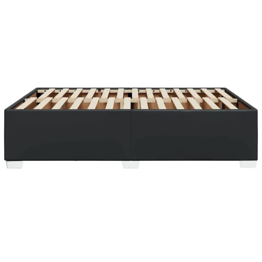 Double Bed Frame Faux Leather Black Slat Support System for Bedroom Use