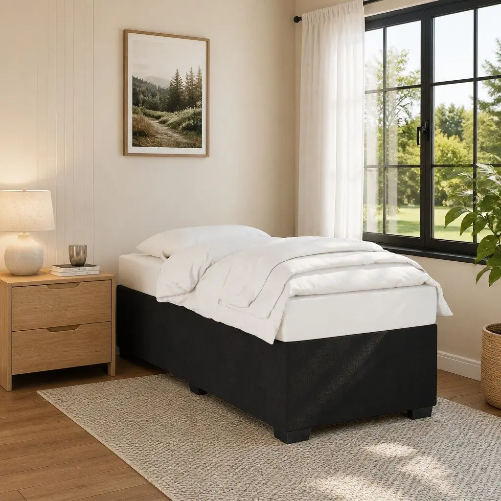 Bed Frame Velvet King Single Black Slats Support