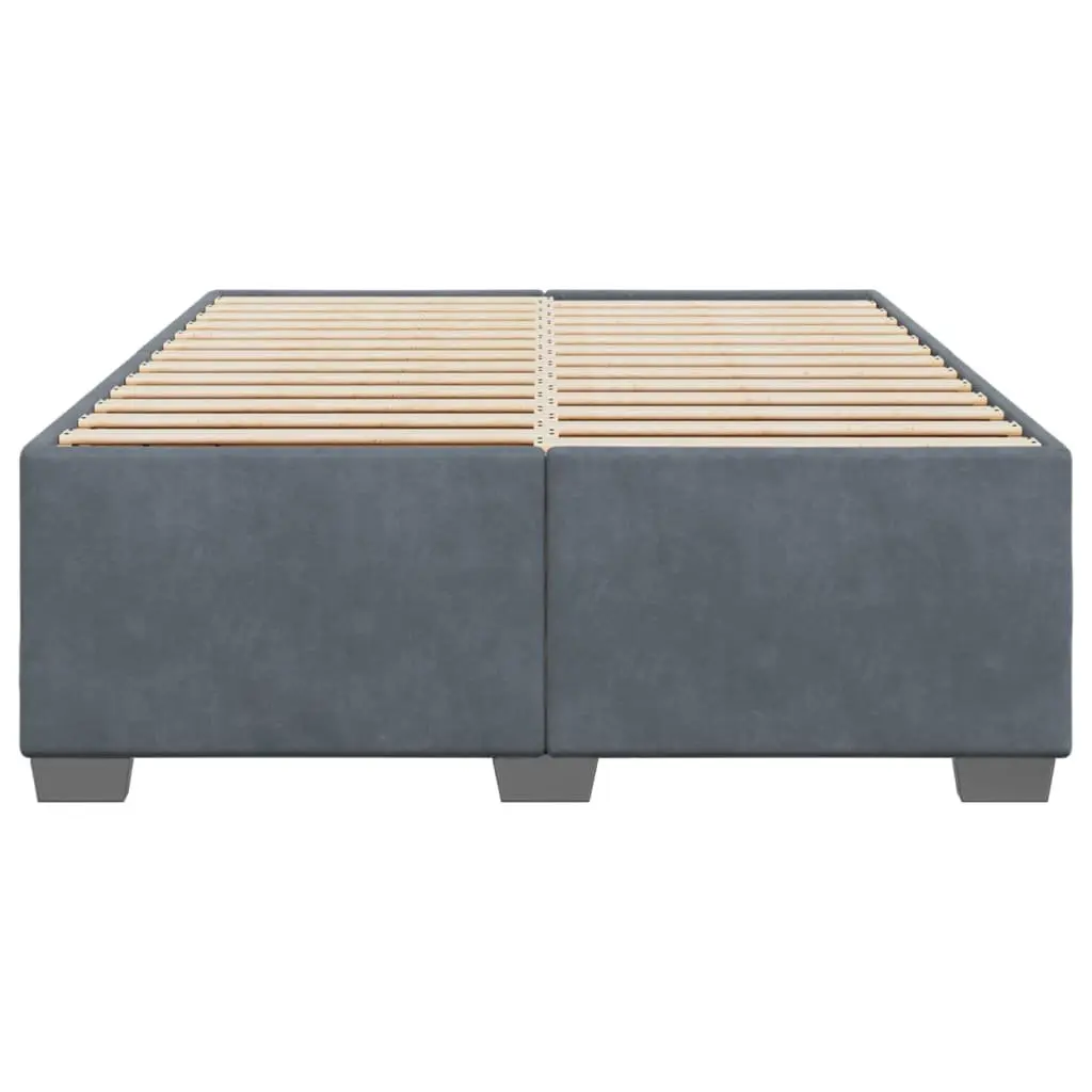 Queen Bed Frame Dark Grey Velvet Upholstered Slats Support Bedroom Furniture