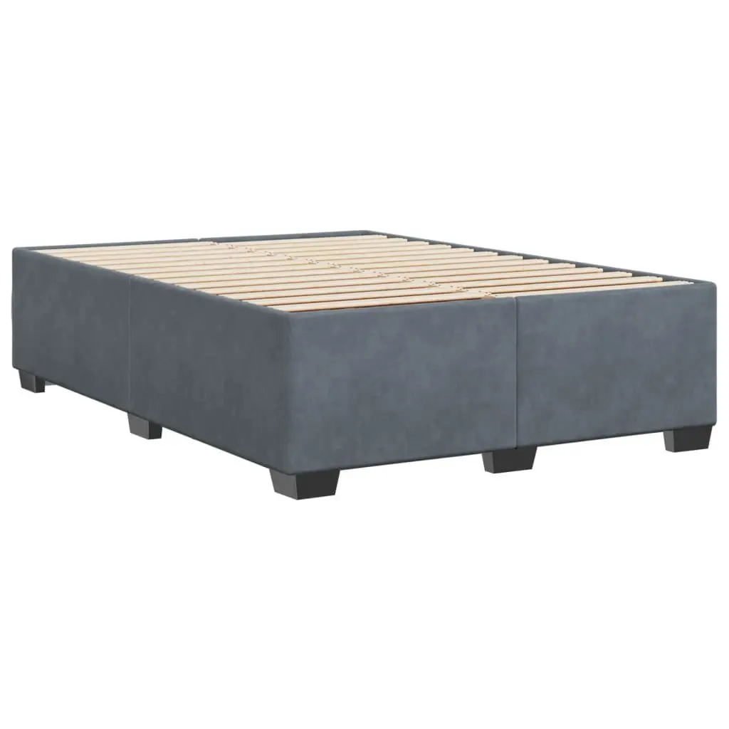 Queen Bed Frame Dark Grey Velvet Upholstered Slats Support Bedroom Furniture