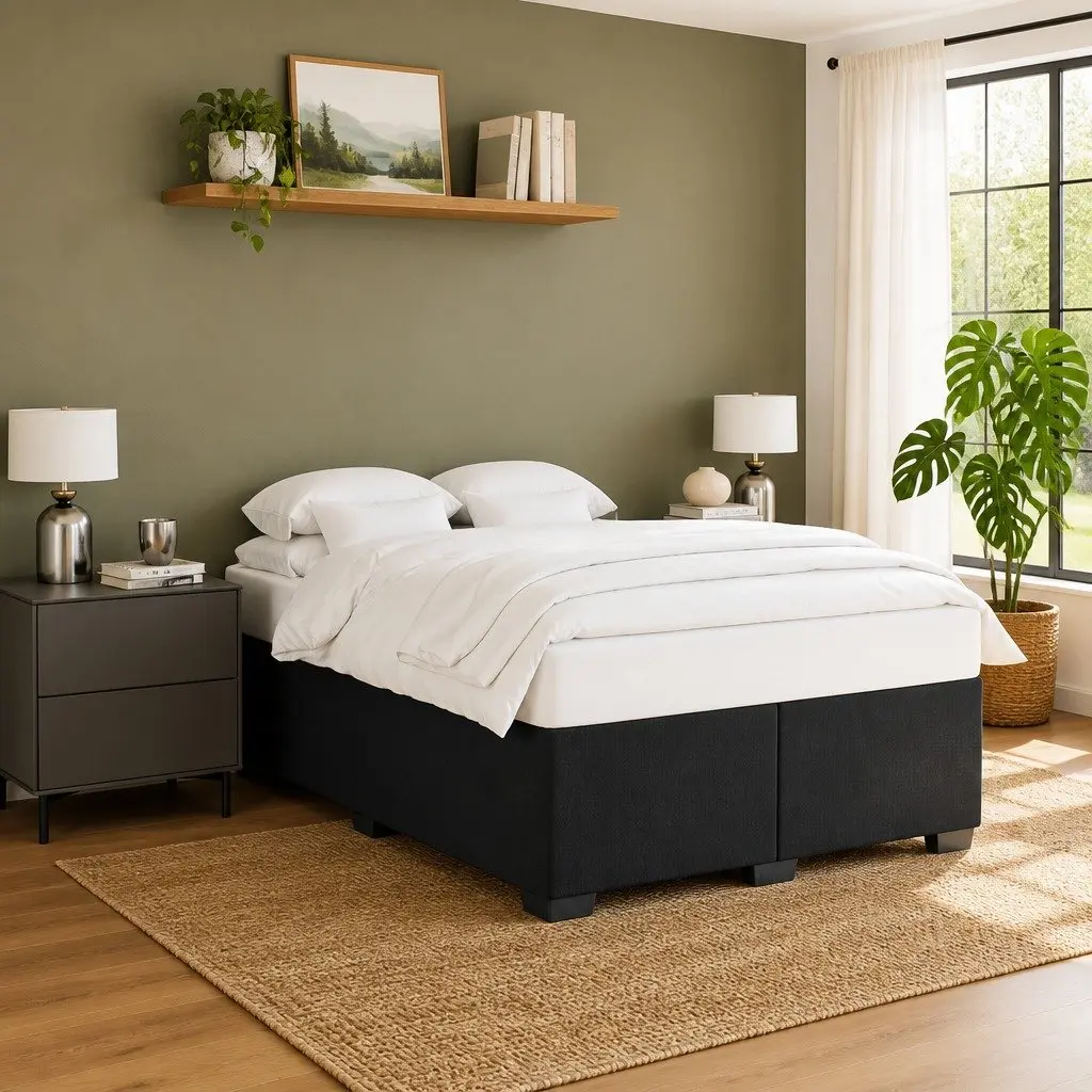 Queen Bed Frame Black Velvet Upholstered Bedroom Furniture with Wooden Slats