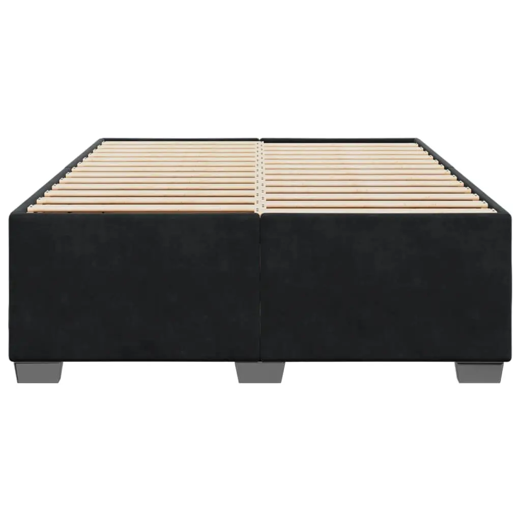 Queen Bed Frame Black Velvet Upholstered Bedroom Furniture with Wooden Slats
