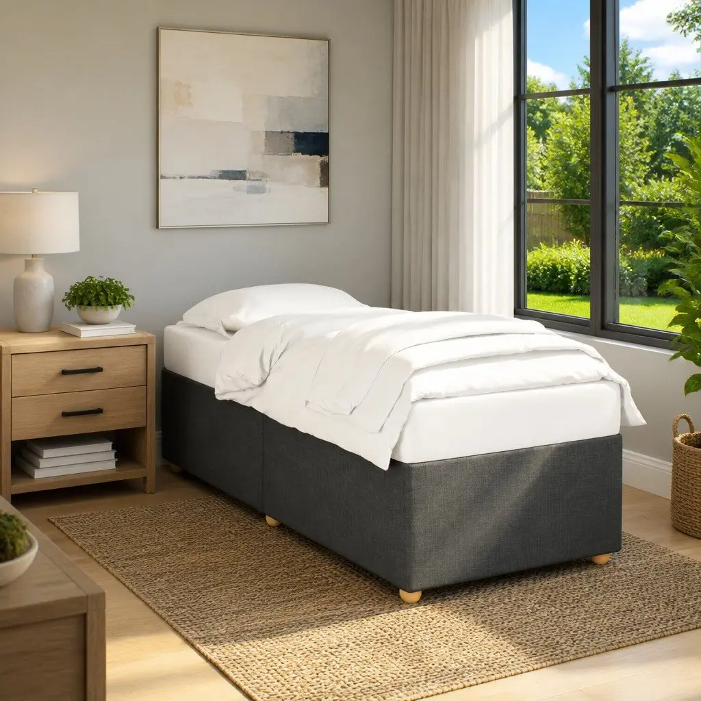 Grey Fabric Bed Frame Slatted Base 90x190cm Polyester Construction