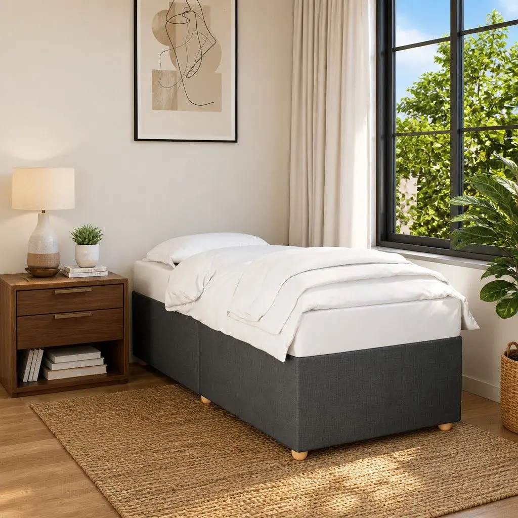 King Single Bed Frame Grey Upholstered Fabric Slats Support