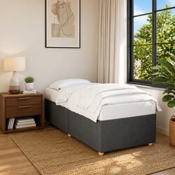 Bed Frame King Single Grey Fabric Slats Support Bedroom Furniture