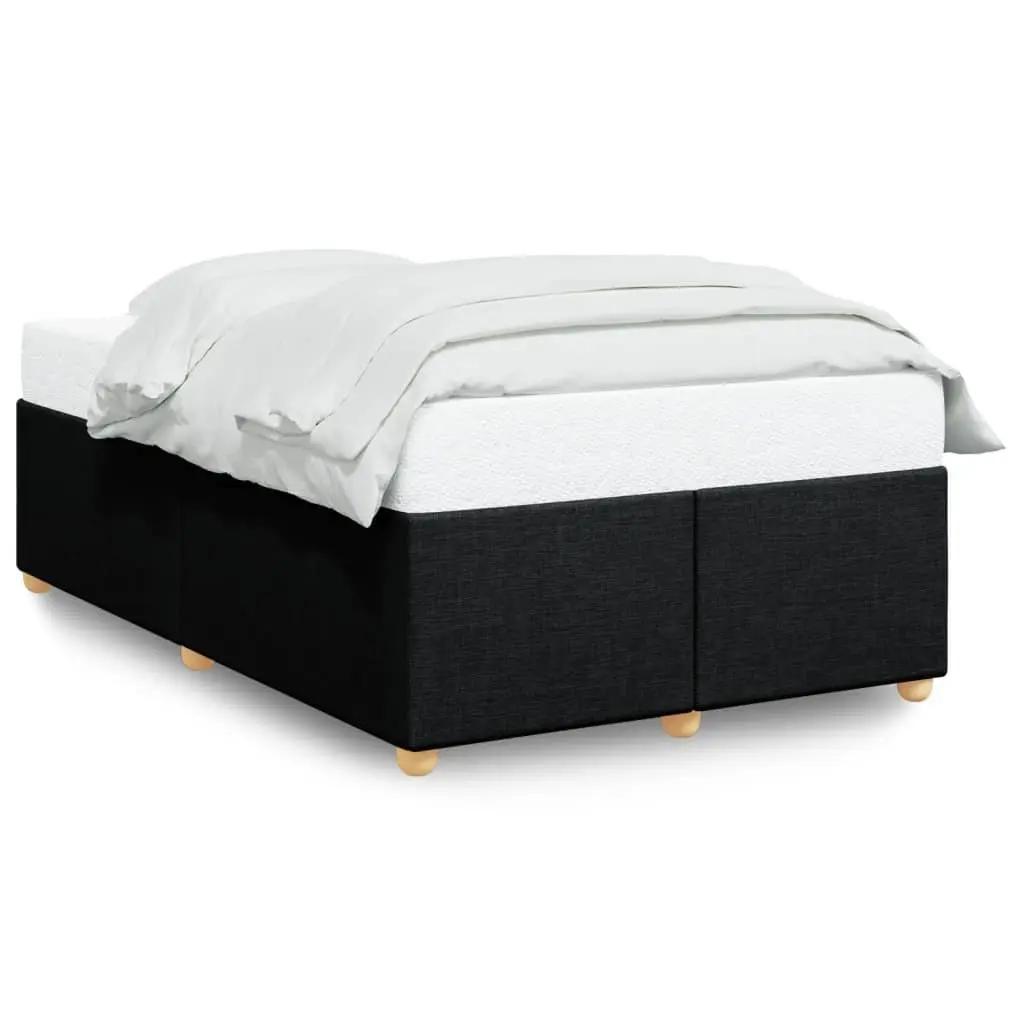Double Bed Frame Black Polyester Fabric Upholstered Slat Support